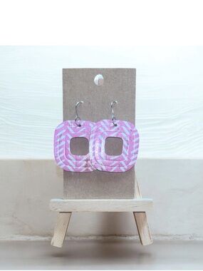 Pink Square Cutout Dangle Earrings